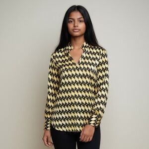 Joie ladies, pullover, long sleeve blouse XS, oversized, gold, black, and cream